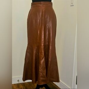 Cactus Brown Leather Maxi Skirt with Flared Hem